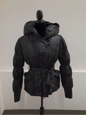 RUDSAK Women's Black Puffer Hooded Belted Jacket